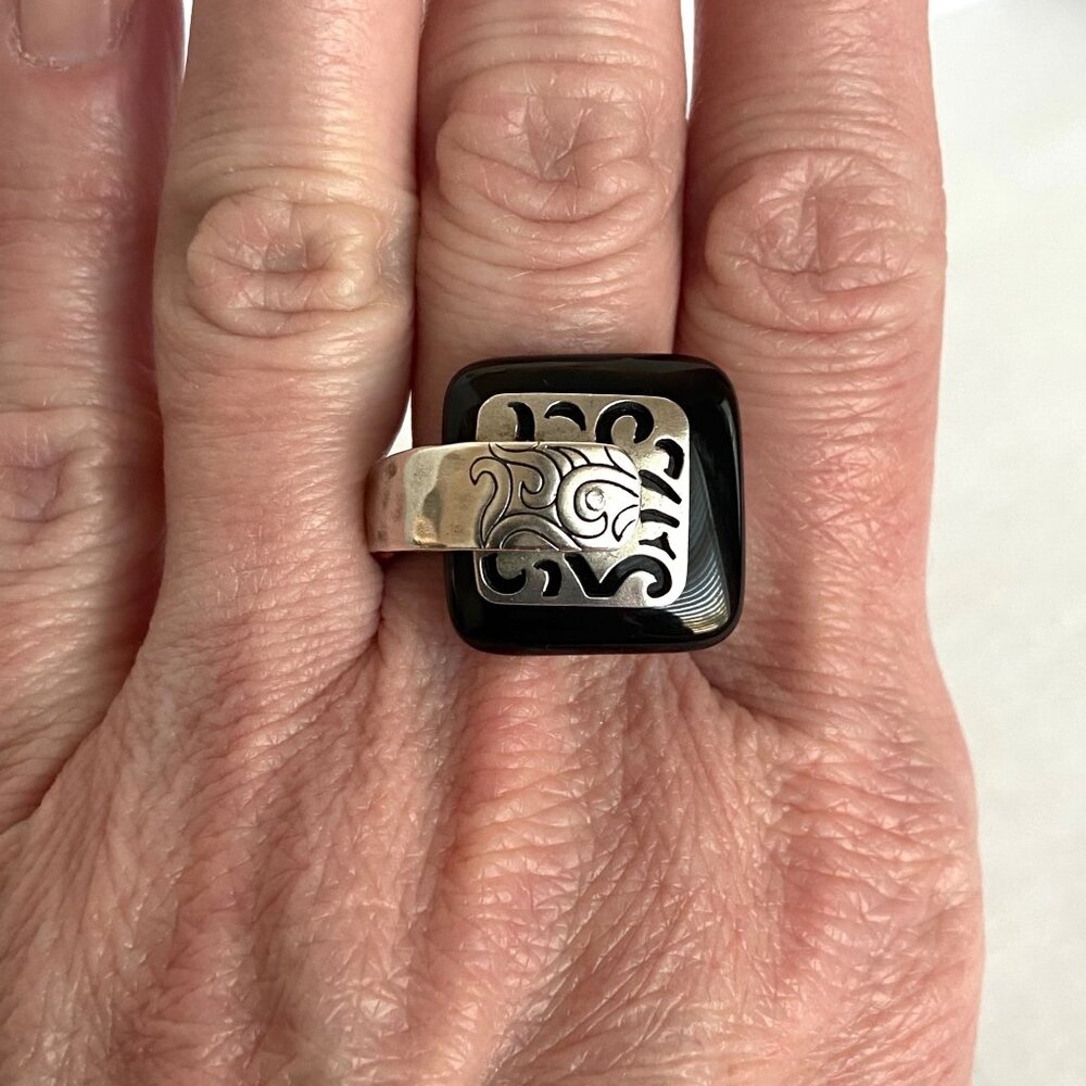 VTG Retired Silpada 925 Sterling Silver Black Agate Blacktop Swirl Ring Sz 8.75 - Picture 14 of 16